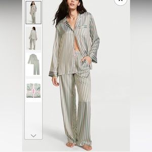 Victoria's Secret Green and Cream Striped Satin Pajama Set